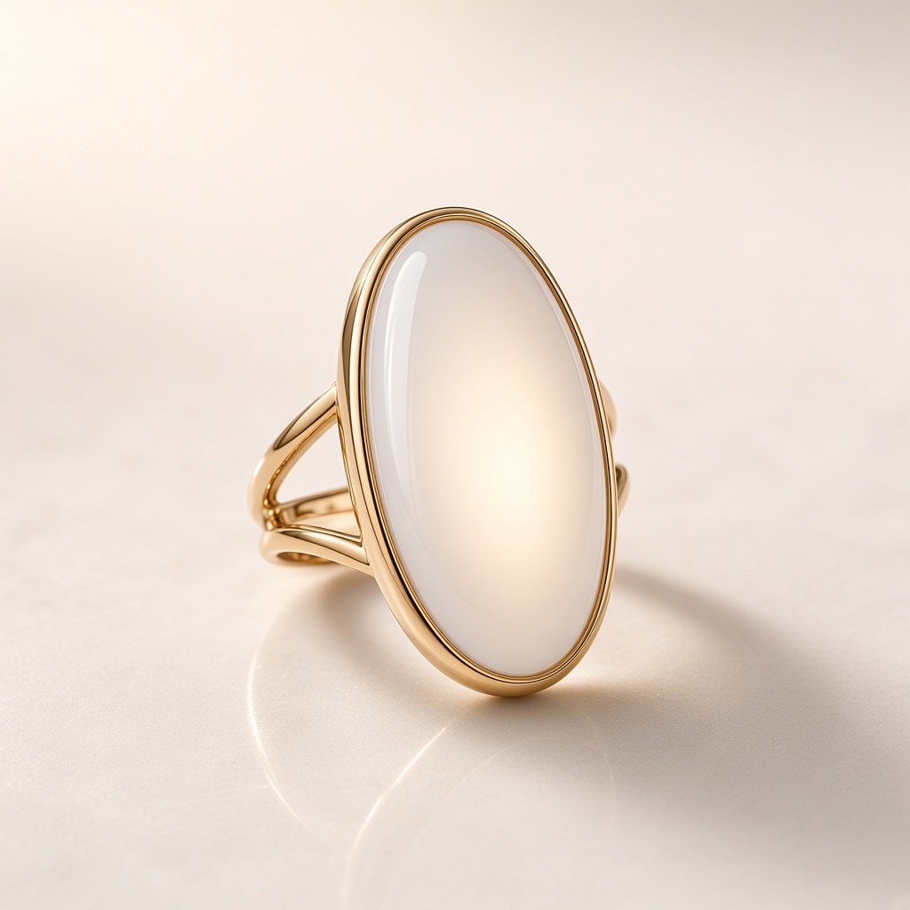 Anel em Ouro 18K e Ágata Branca Cabochon Oval - Imagem 2