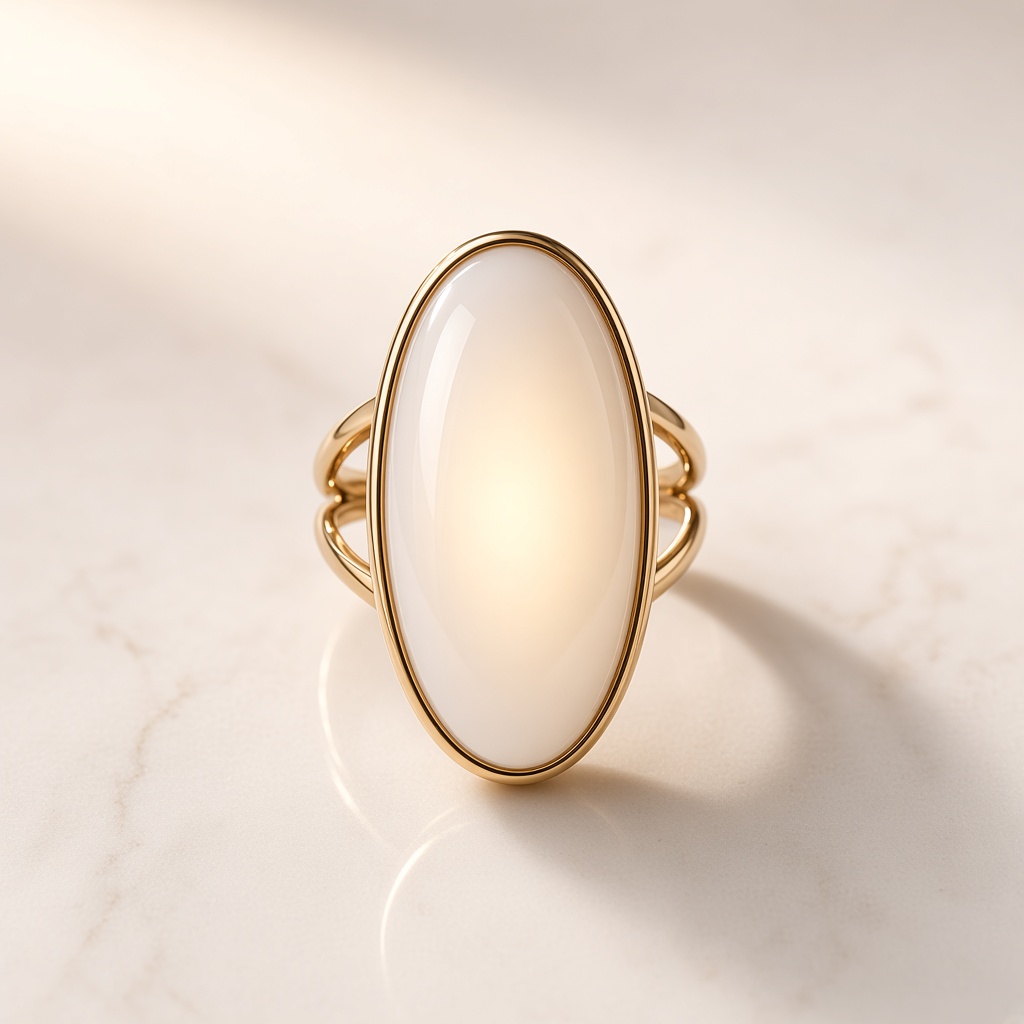 Anel em Ouro 18K e Ágata Branca Cabochon Oval - Imagem 3