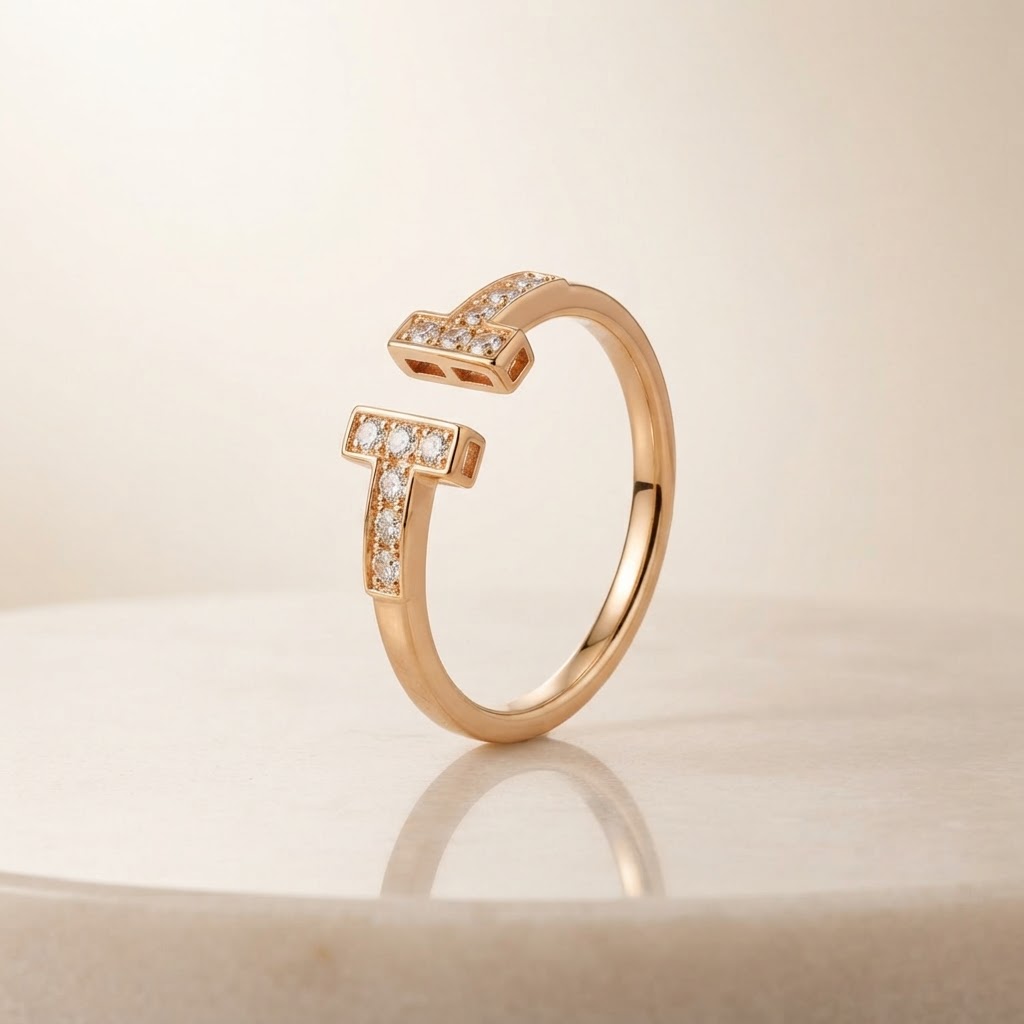 Anel T em Ouro Rosa 18K e Diamantes CVD